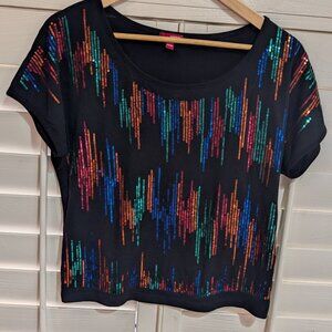 Black and Rainbow Sequin Crop Top Vintage 2000s Bongo Size Medium